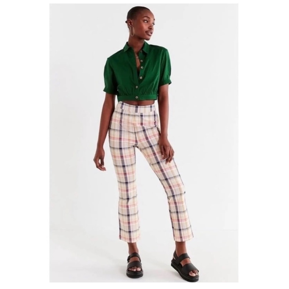 Urban Outfitters Leila Womens Clueless Preppy Plaid Kick Flare Crop Pant 12 - Picture 2 of 14